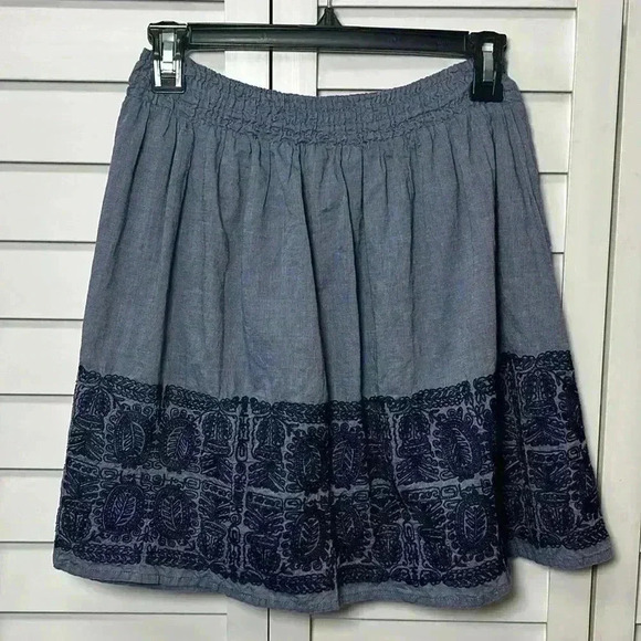 J. Crew Zafrina Pull On Chambray Cotton Embroidered Skirt Size Small - Picture 7 of 7